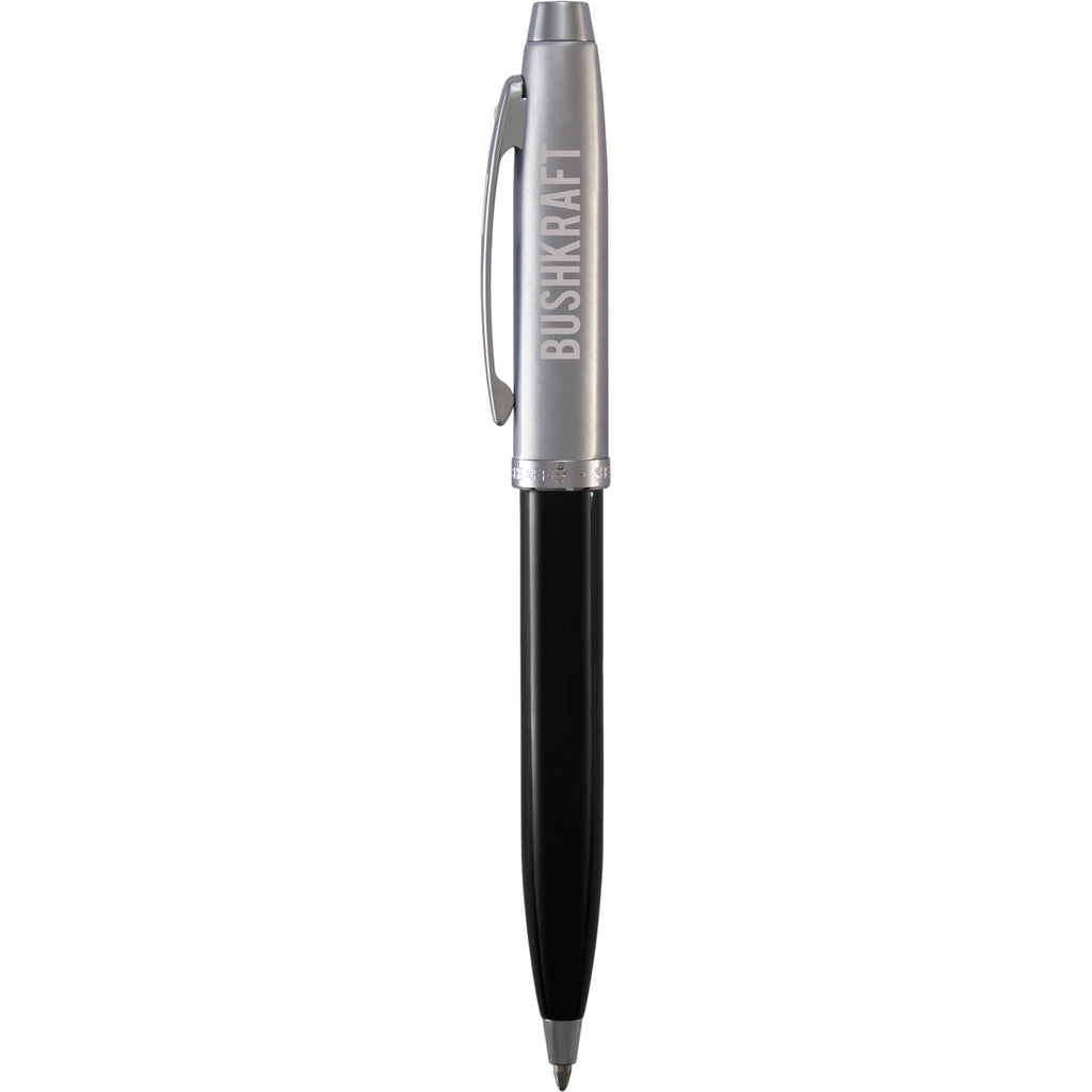 Sheaffer 100 Ballpoint Pen, Glossy Black and Chrome Laser Engraving - Black - Front