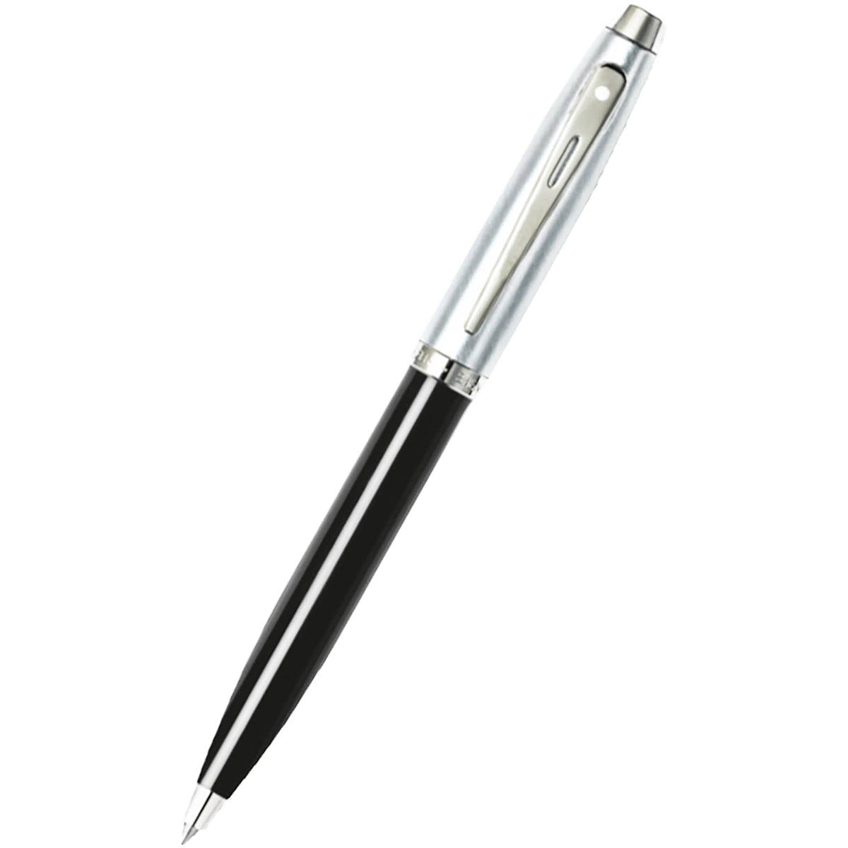 Sheaffer 100 Ballpoint Pen, Glossy Black and Chrome Laser Engraving - Black - Right Angle