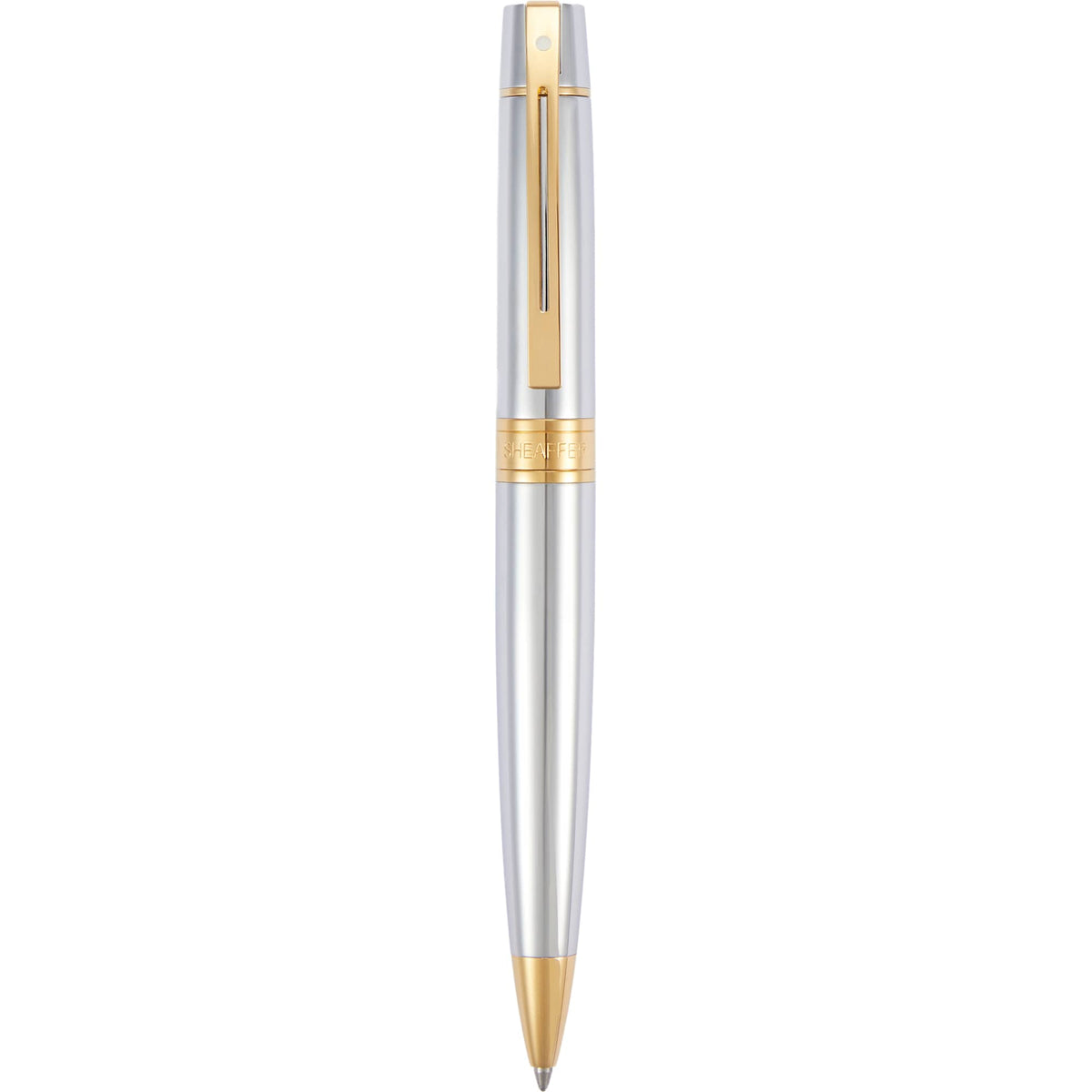 Sheaffer 300 Ballpoint Pen and Leather Pouch Gift Set Laser Engraving - Silver - Clip