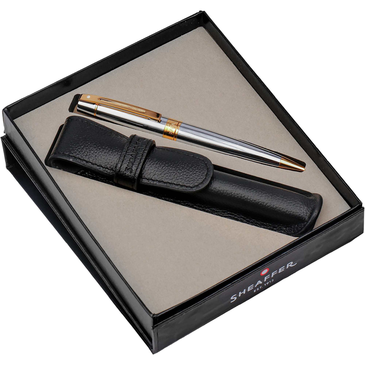 Sheaffer 300 Ballpoint Pen and Leather Pouch Gift Set - Silver - Photo 2