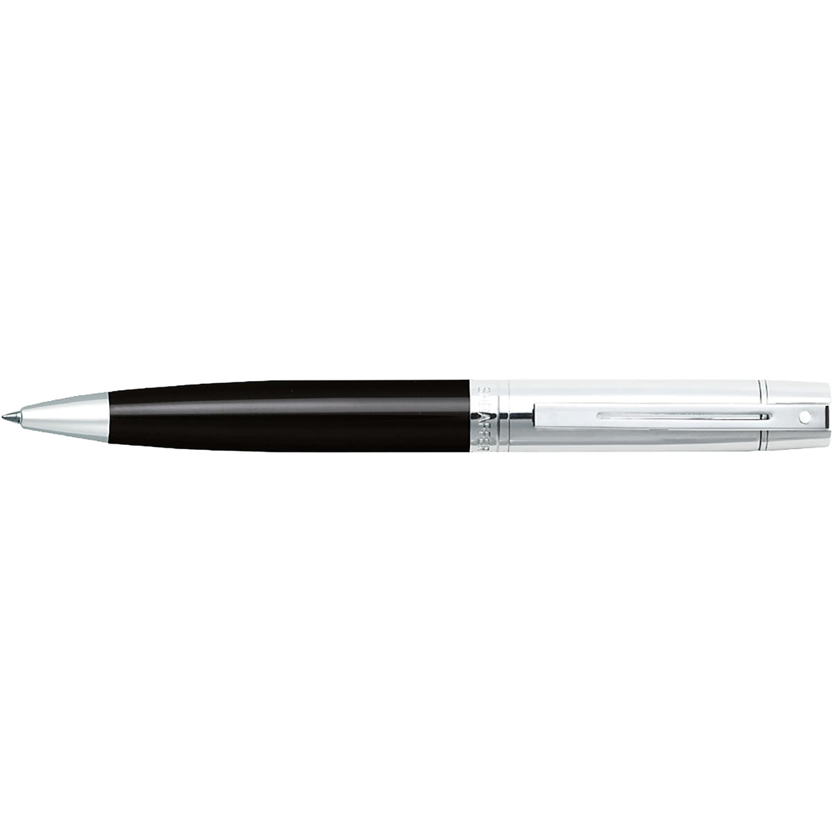 Sheaffer 300 Ballpoint Pen, Glossy Black and Chrome Laser Engraving - Black - Front 2