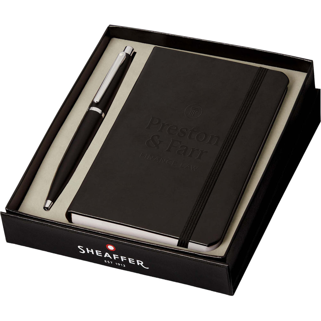 Sheaffer Pocket Notebook and Chrome Ballpoint Gift Set Laser Engraving - Black - Photo