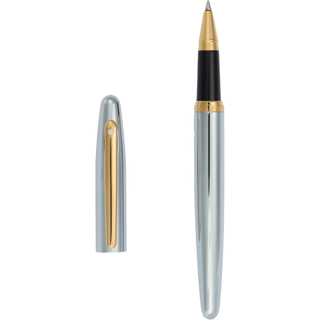 Sheaffer VFM Rollerball Pen in Polished Chrome and Gold Laser Engraving - Silver - Clip