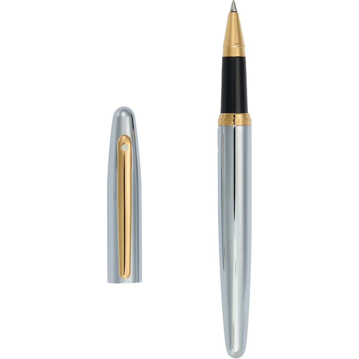 Sheaffer VFM Rollerball Pen in Polished Chrome and Gold Laser Engraving - Silver - Clip