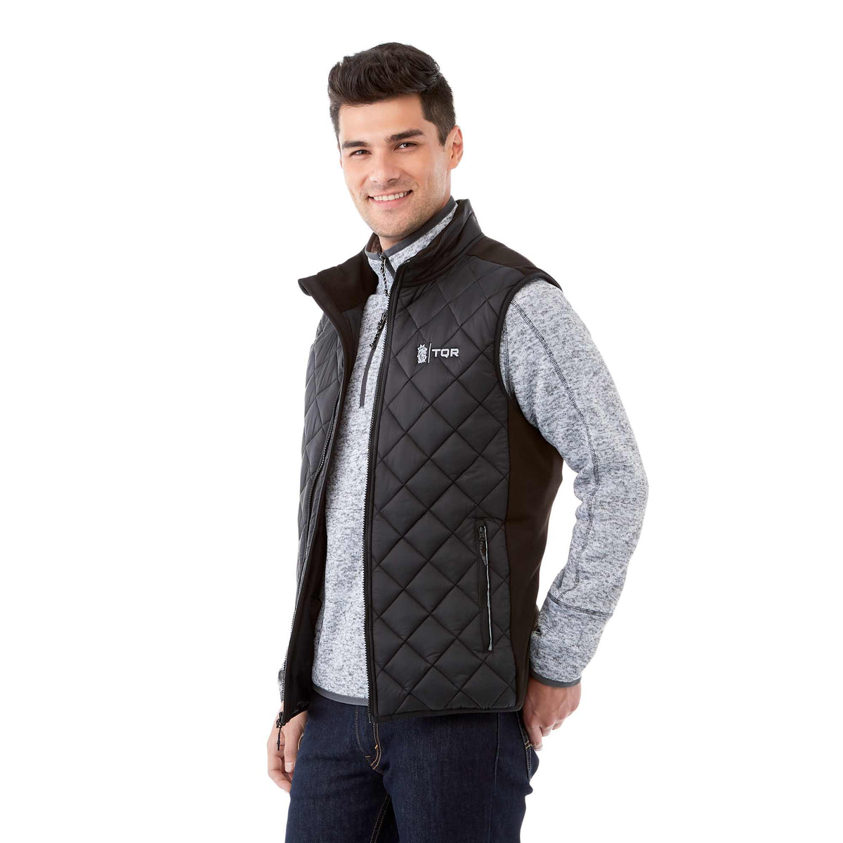 Shefford Heated Puffer Vest for Men Embroidery - Black/Black - Flat