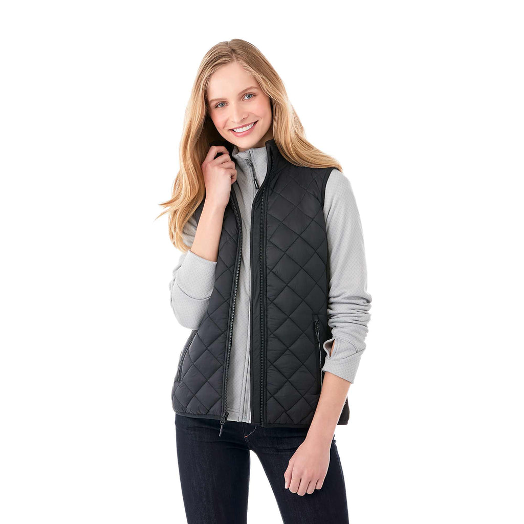 Shefford Heated Puffer Vest for Women Embroidery - Black/Black - Front On Model 2