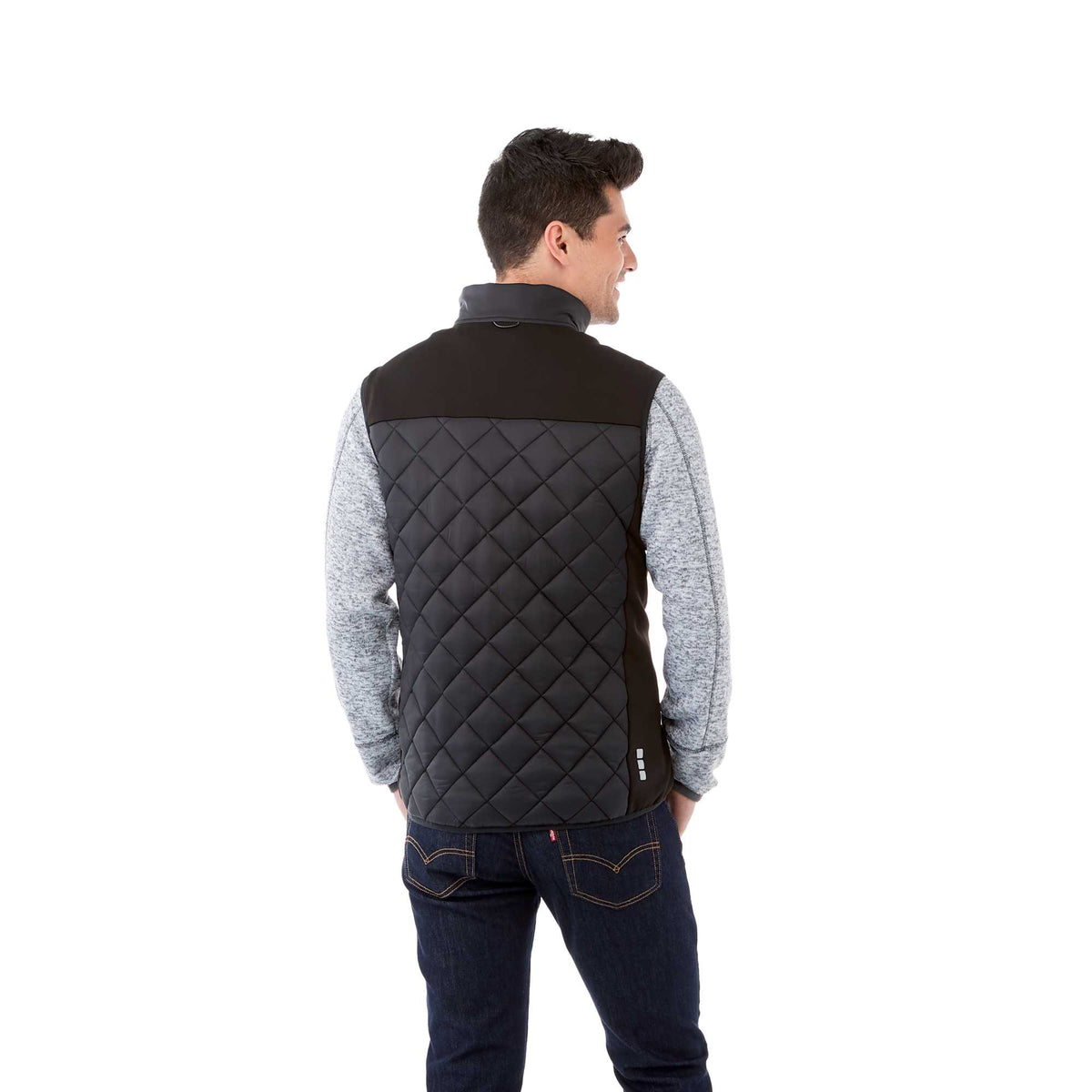Shefford Heated Puffer Vest with Power Bank for Men Embroidery - Black/Black - Back On Model