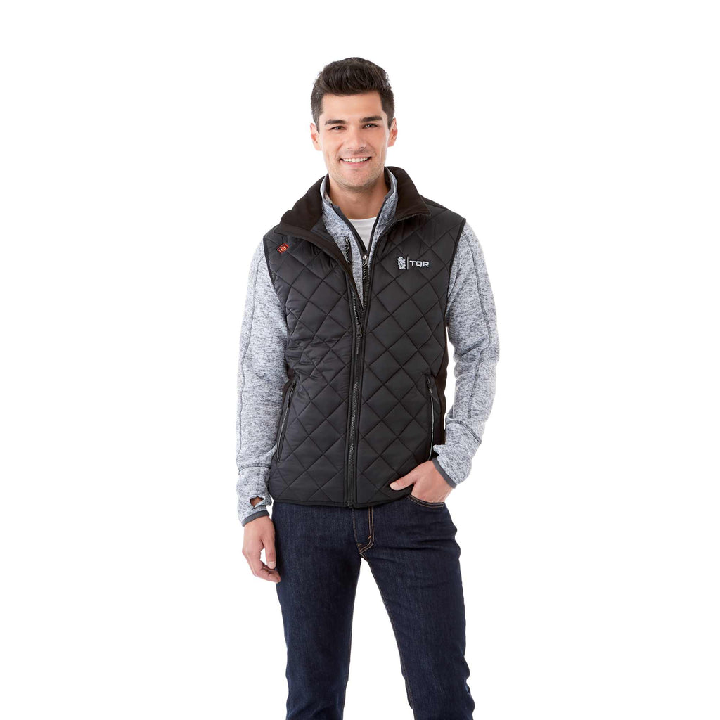 Shefford Heated Puffer Vest with Power Bank for Men Embroidery - Black/Black - Front On Model 2