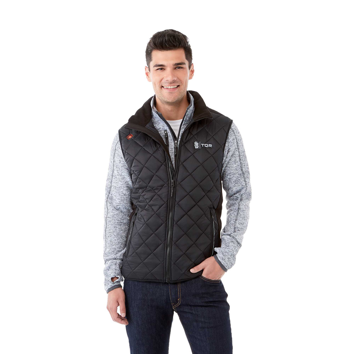 Shefford Heated Puffer Vest with Power Bank for Men Embroidery - Black/Black - Front On Model
