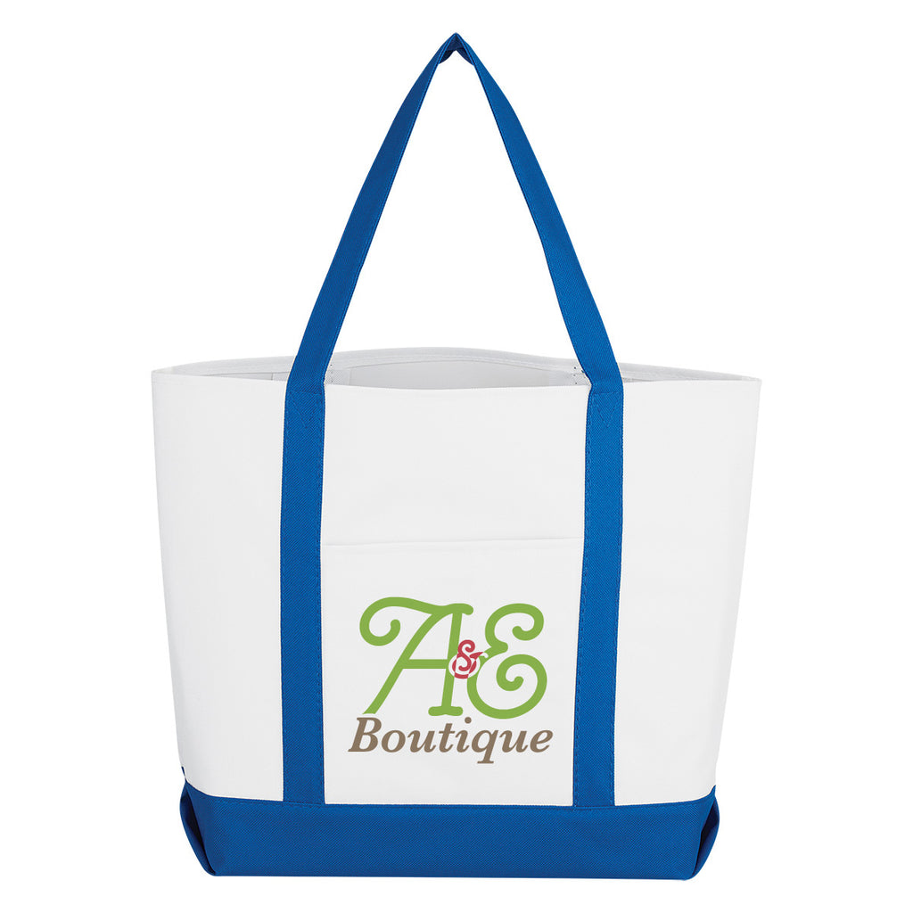 Shopper Tote Bag with Pocket - White/royal - Colorbrite