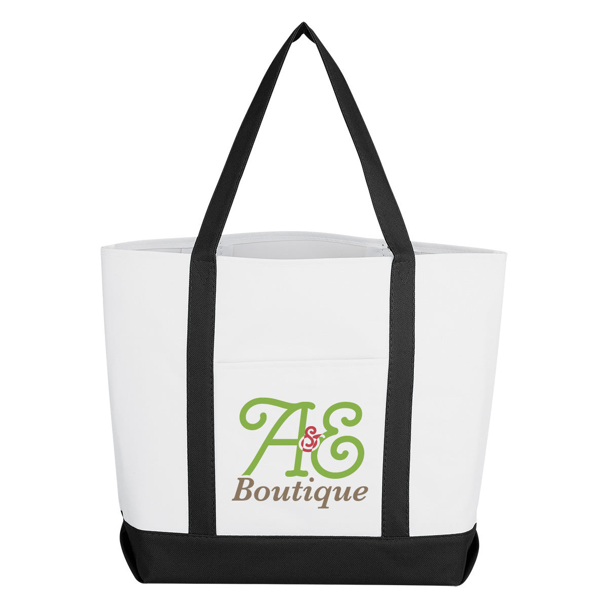 Shopper Tote Bag with Pocket - White With Black - Colorbrite