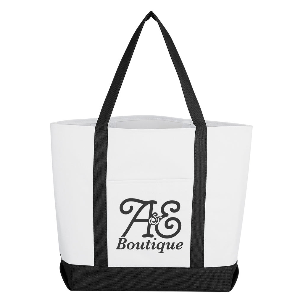 Shopper Tote Bag with Pocket - White With Black - Silk Screen