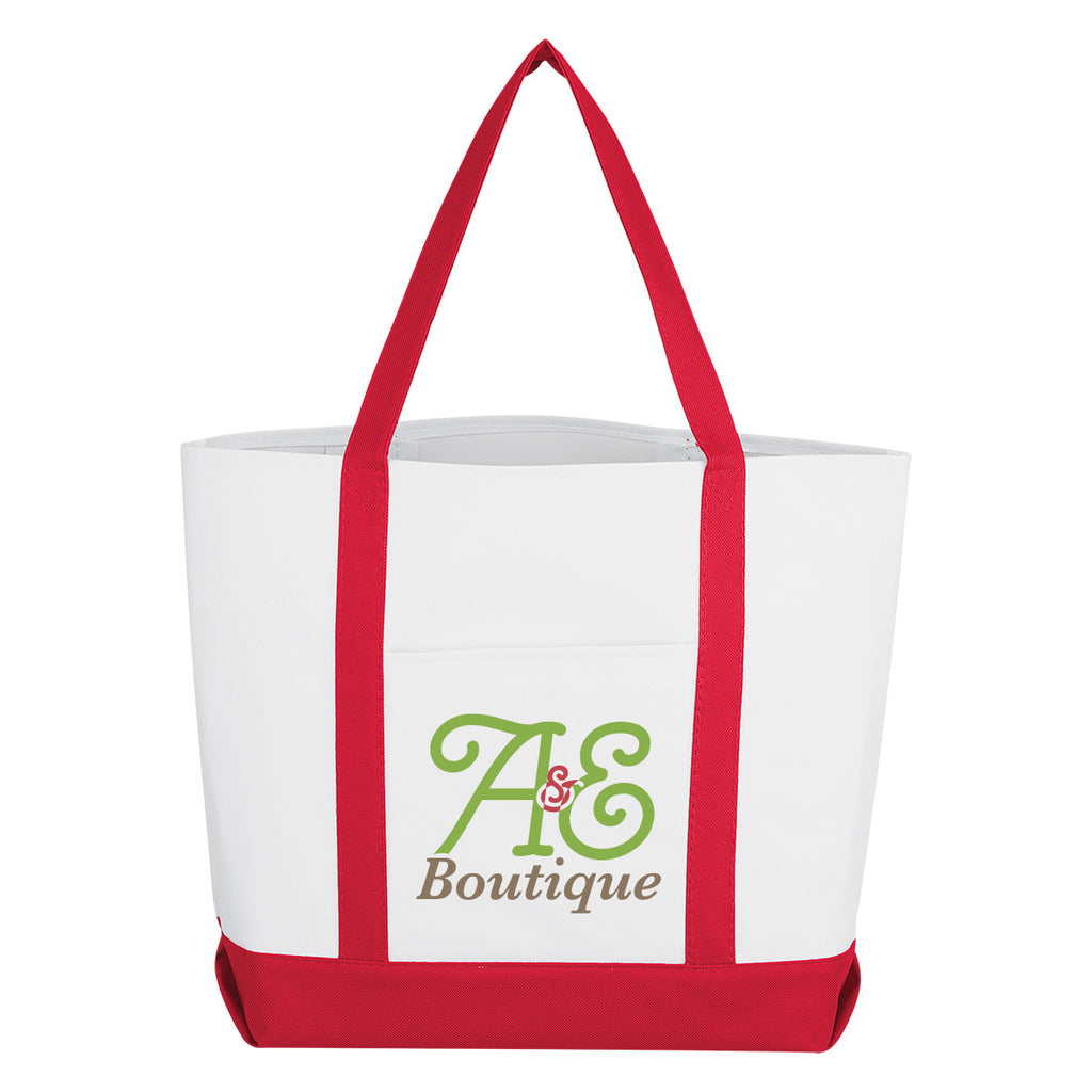 Shopper Tote Bag with Pocket - White with Red - Colorbrite