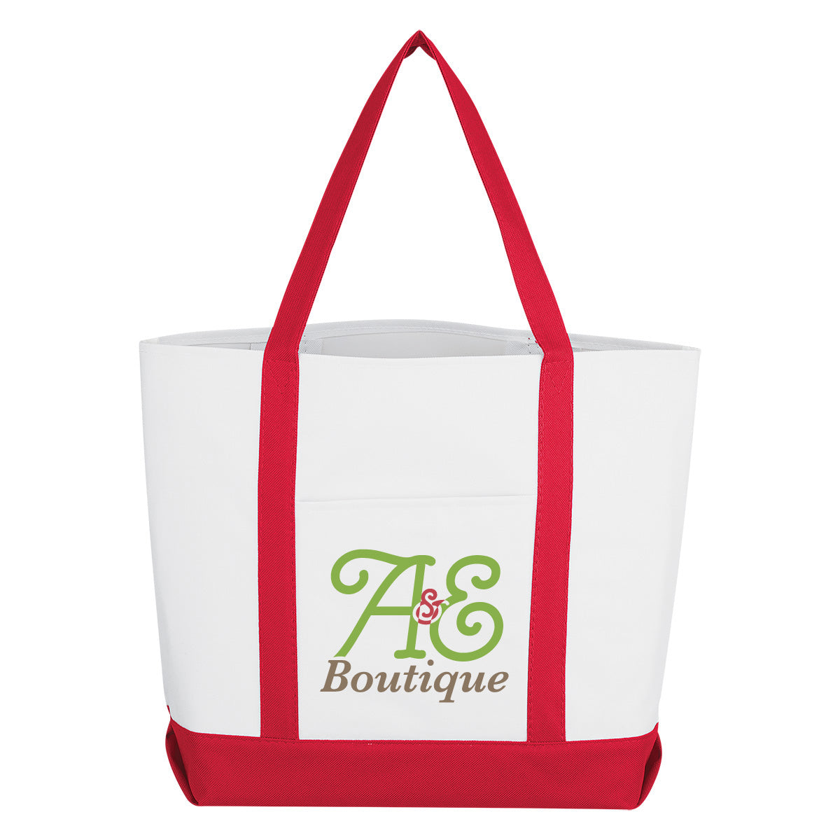 Shopper Tote Bag with Pocket - White with Red - Colorbrite