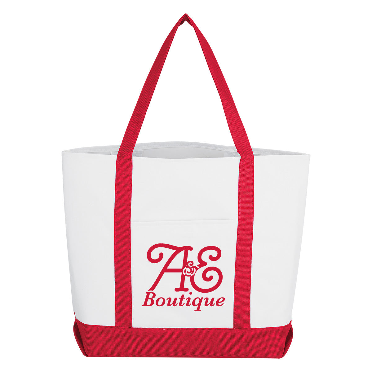 Shopper Tote Bag with Pocket - White with Red - Silk Screen
