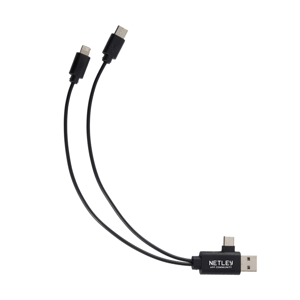 Short Recycled 5-in-1 Charging Cable, 9.8 Inch - Black - Front