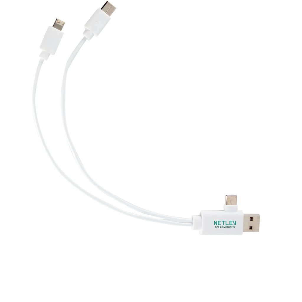 Short Recycled 5-in-1 Charging Cable, 9.8 Inch - White - Front