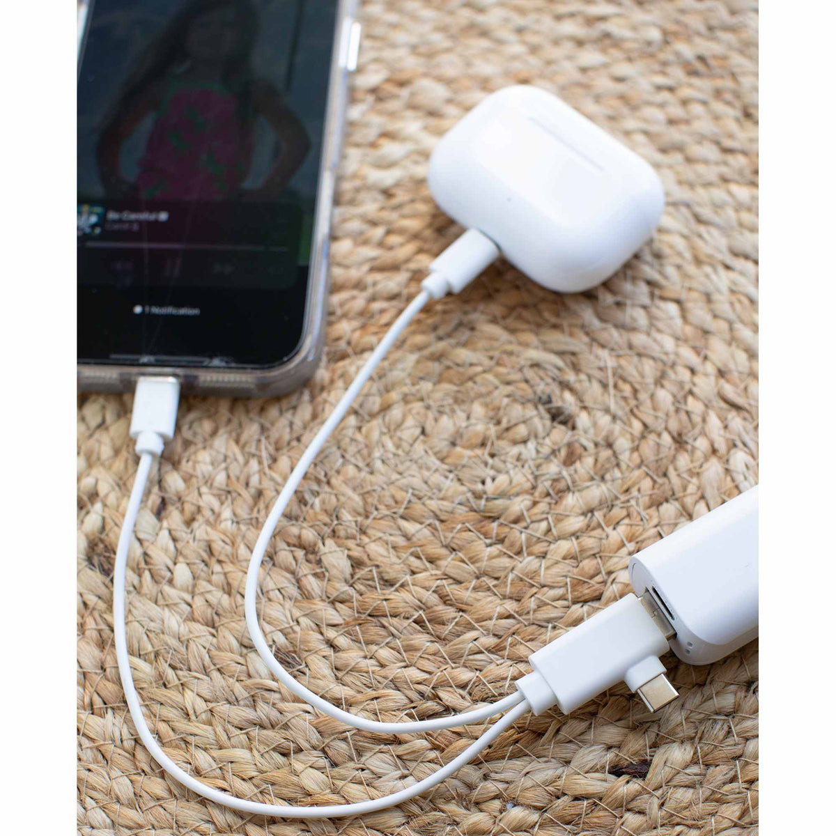 Short Recycled 5-in-1 Charging Cable, 9.8 Inch - White - Propped 2
