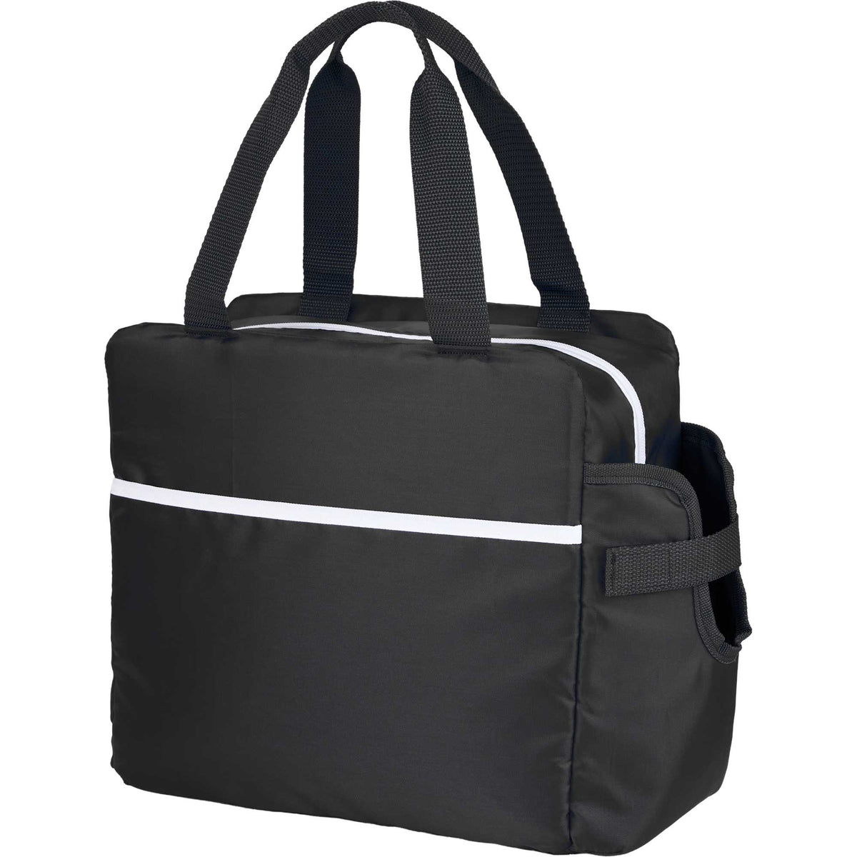 Sidecar Recycled Cooler with Bottle Pocket, 16 Cans Embroidery - Black - Left Angle