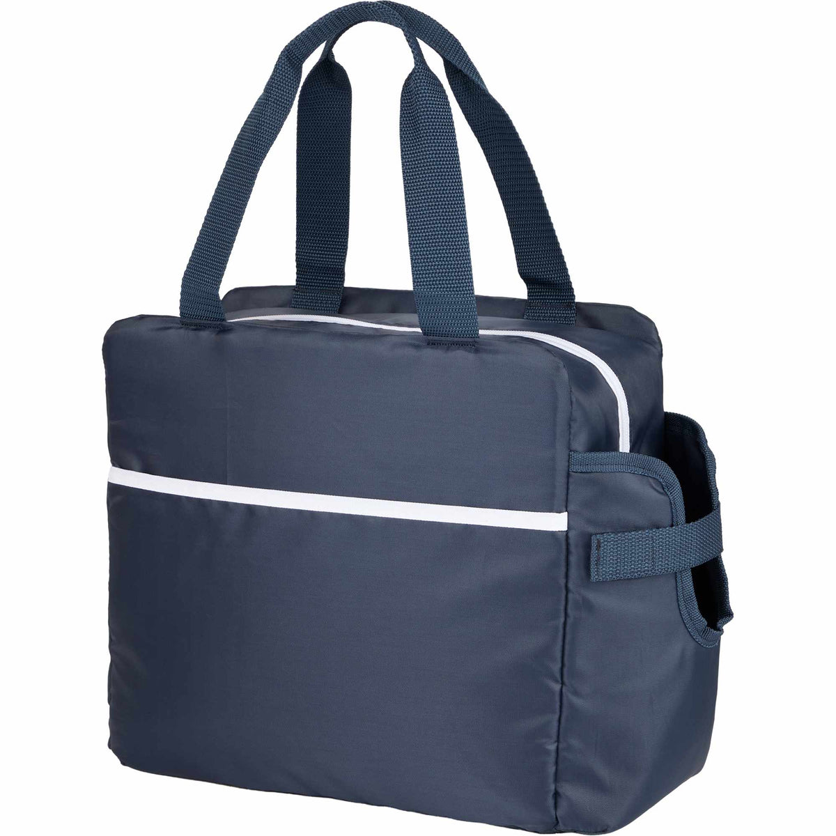 Sidecar Recycled Cooler with Bottle Pocket, 16 Cans Full Color - Navy - Left Angle