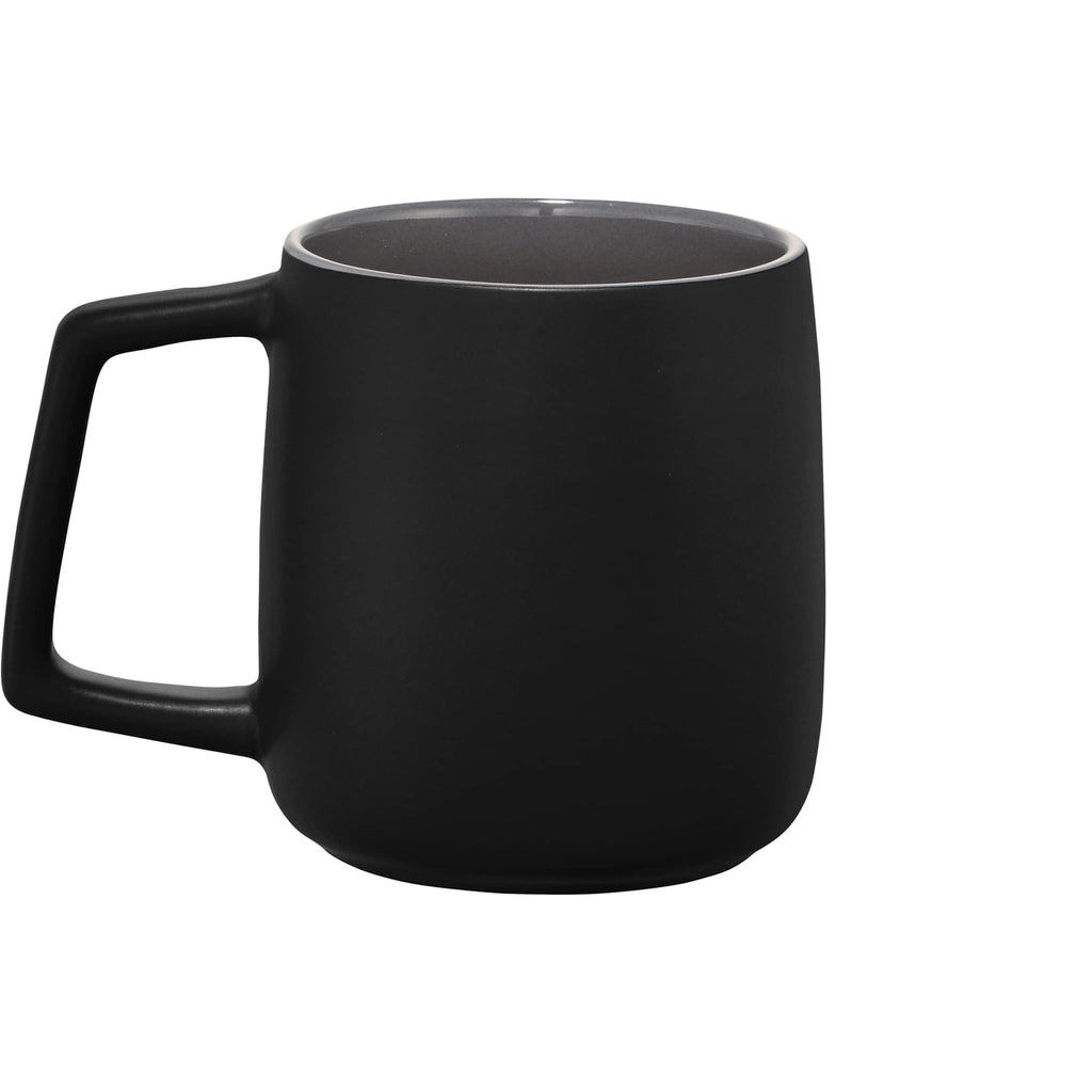 Sienna Matte Ceramic Mug with Gray Interior, 14 oz - Black - Back