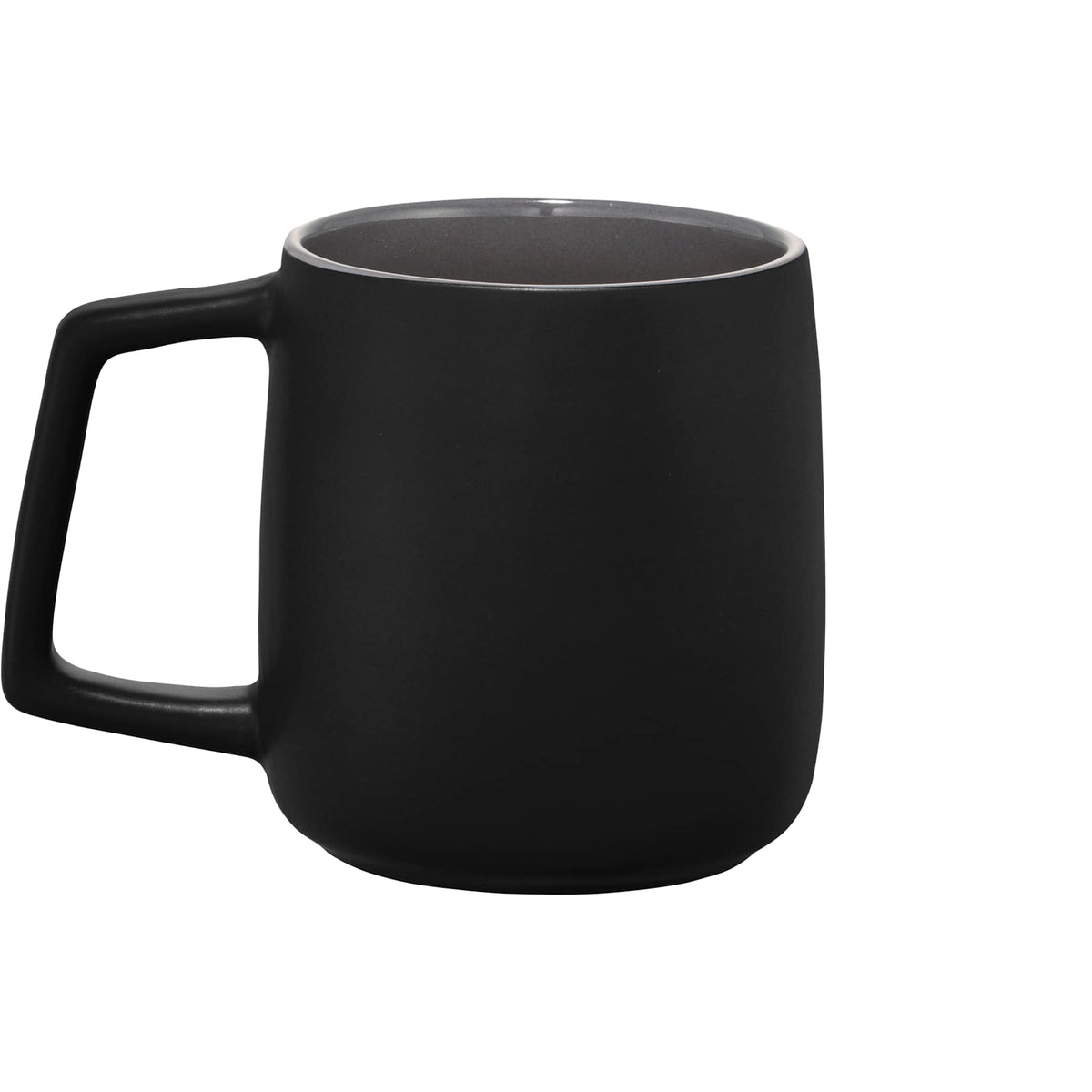 Sienna Matte Ceramic Mug with Gray Interior, 14 oz - Black - Back