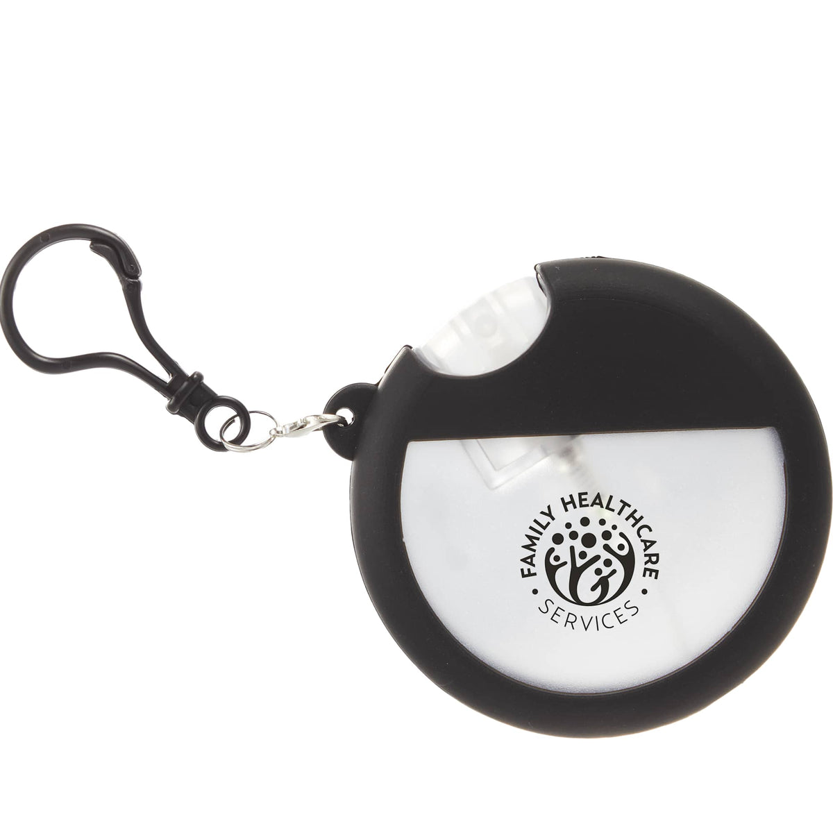 Silicone Bag Charm Hand Sanitizer Holder, Round - Black - Front