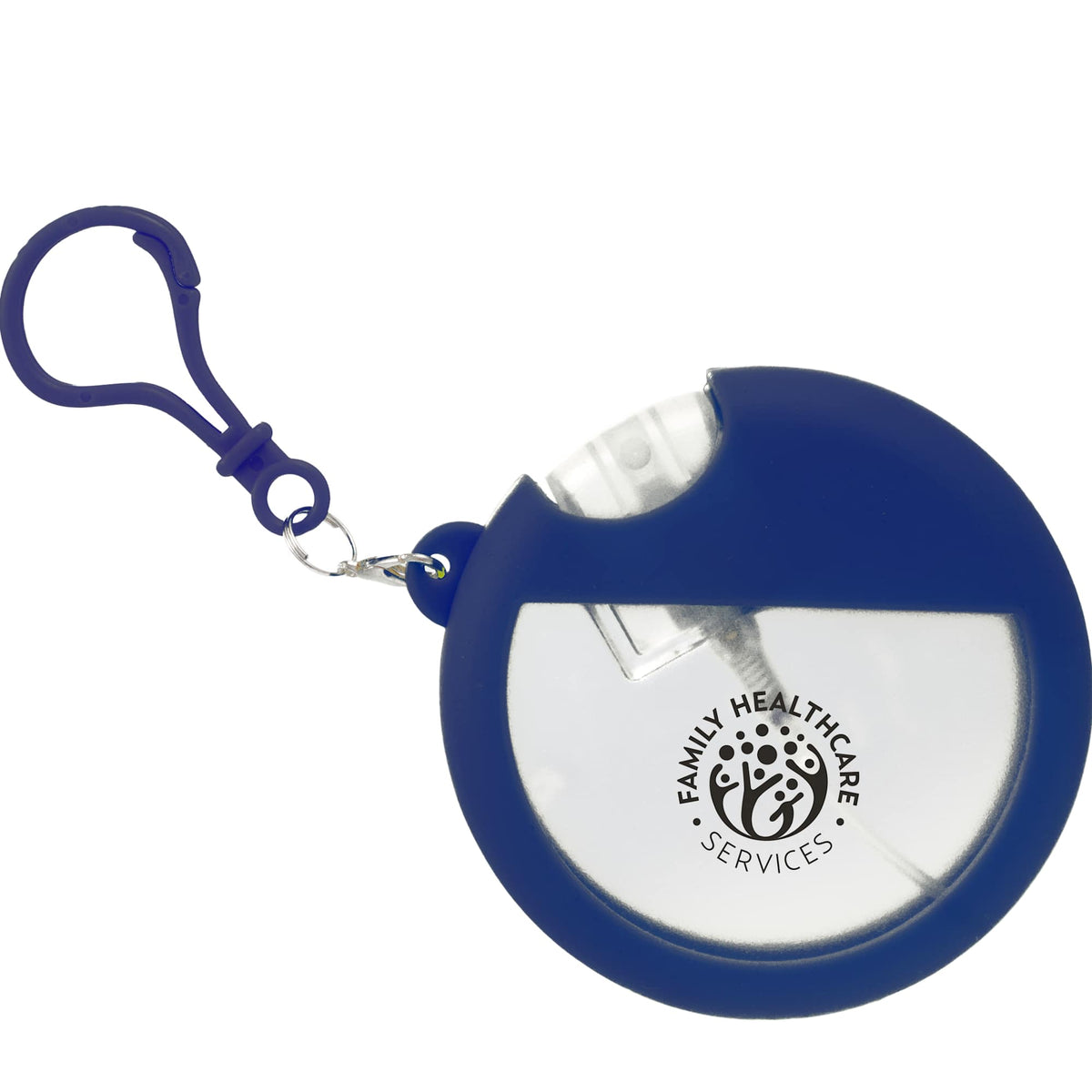 Silicone Bag Charm Hand Sanitizer Holder, Round - Navy - Front