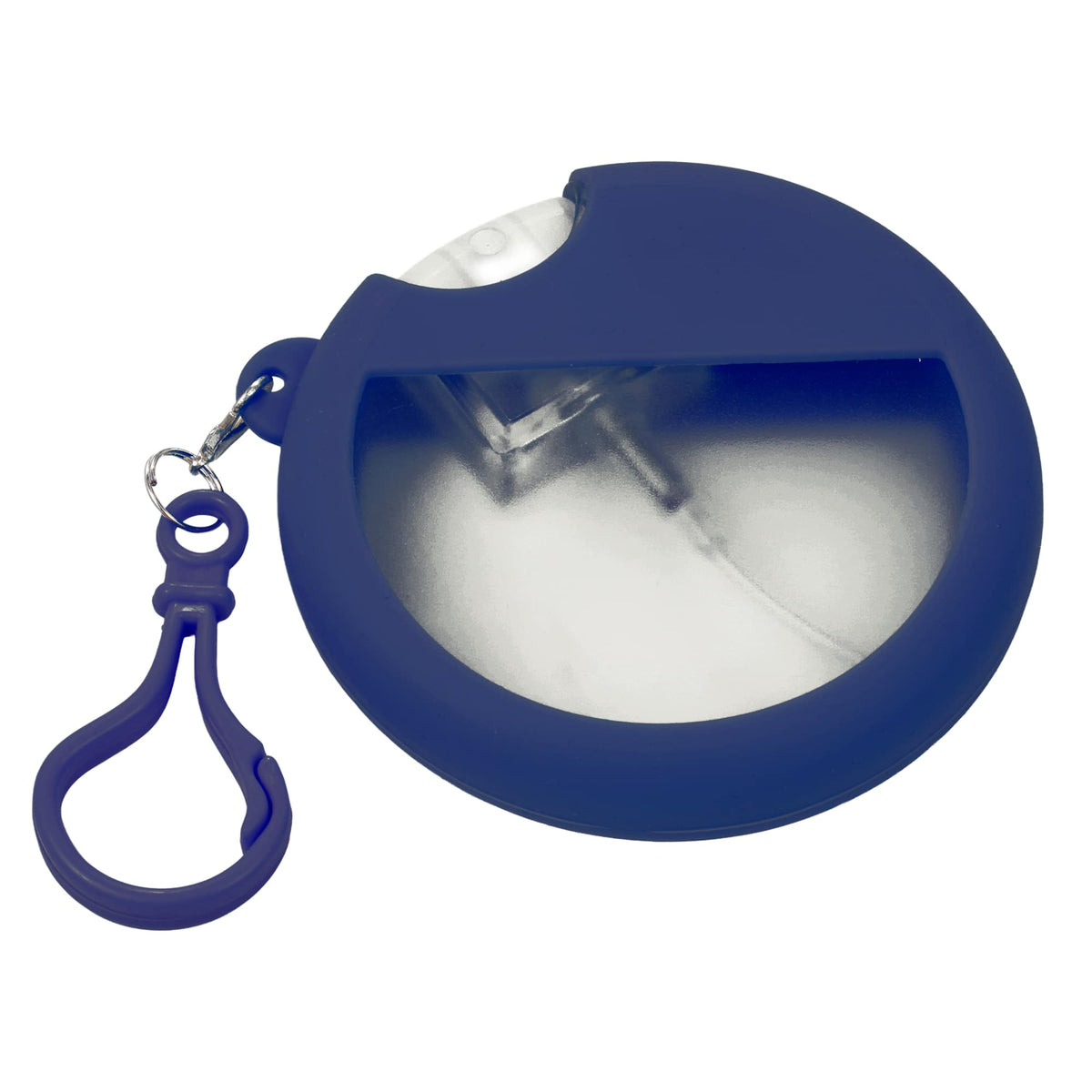 Silicone Bag Charm Hand Sanitizer Holder, Round - Navy - Left Angle