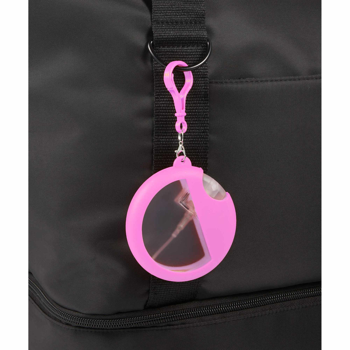 Silicone Bag Charm Hand Sanitizer Holder, Round - Pink - Detail