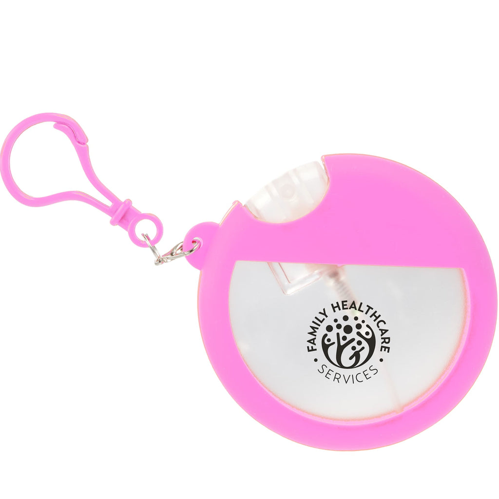 Silicone Bag Charm Hand Sanitizer Holder, Round - Pink - Front