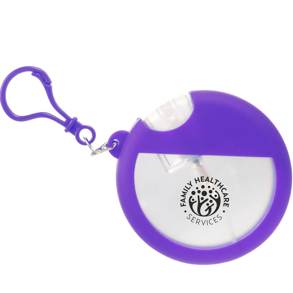 Silicone Bag Charm Hand Sanitizer Holder, Round - Purple - Front
