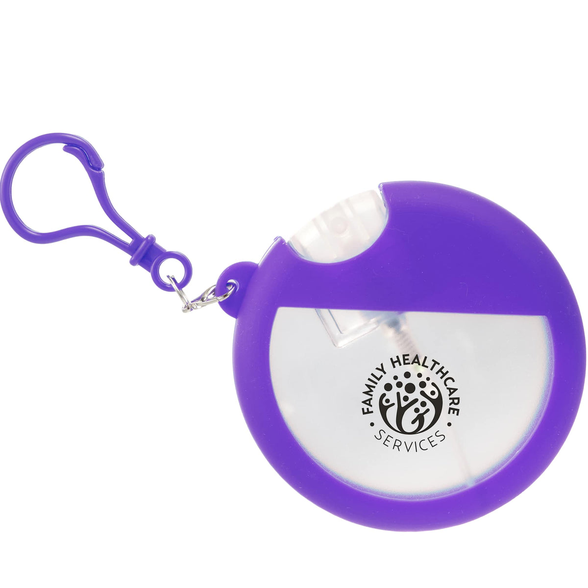 Silicone Bag Charm Hand Sanitizer Holder, Round - Purple - Front