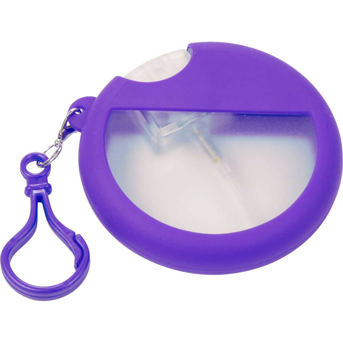 Silicone Bag Charm Hand Sanitizer Holder, Round - Purple - Left Angle