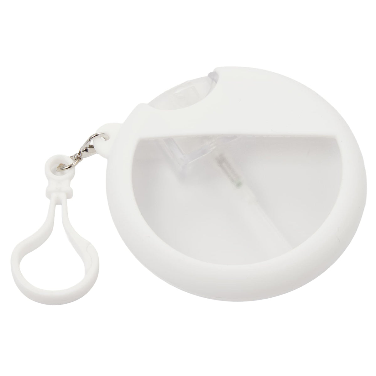 Silicone Bag Charm Hand Sanitizer Holder, Round - White - Right Angle