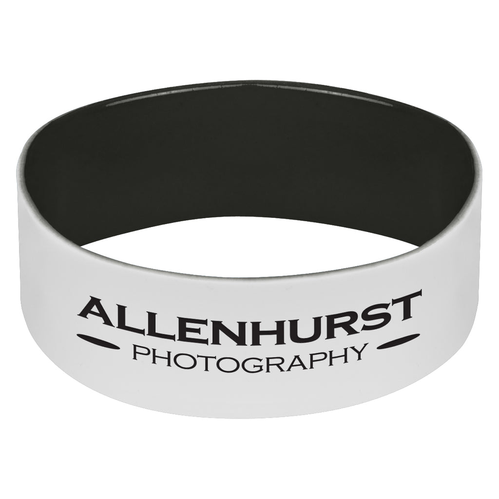 Silicone Bracelet, 1 Inch - White with Black - Laser