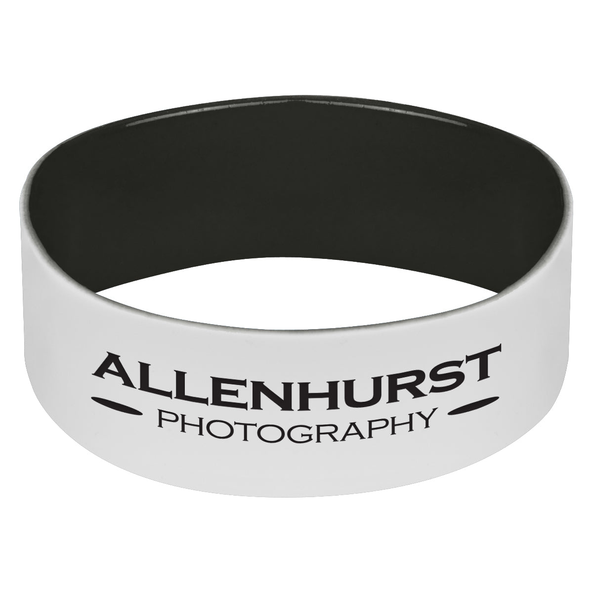 Silicone Bracelet, 1 Inch - White with Black - Laser