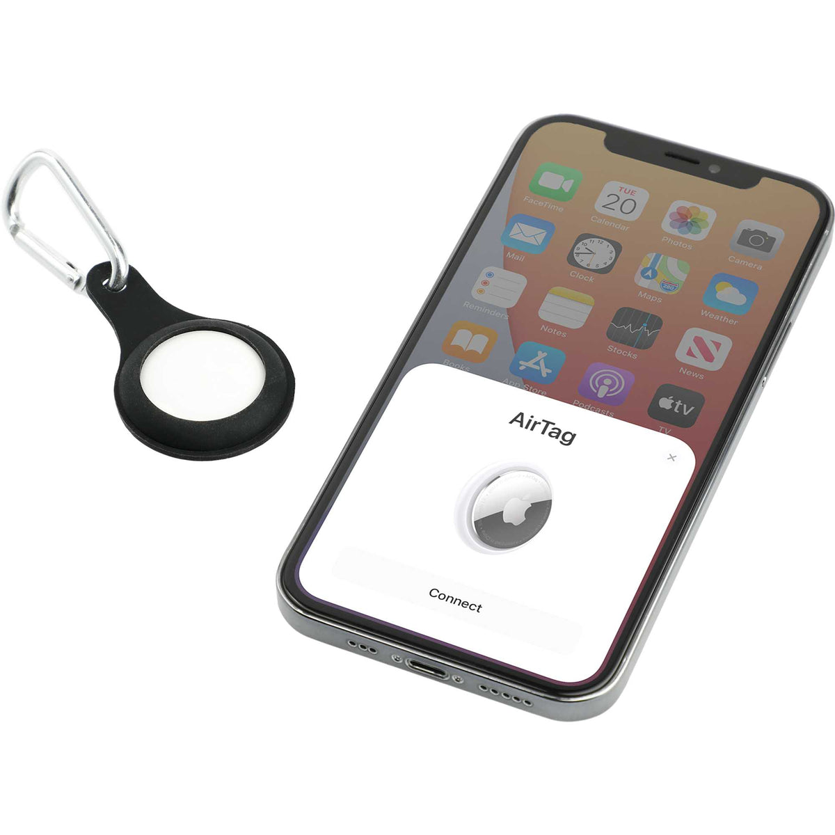 Silicone Case with Carabiner for Apple AirTag - Black - Right Angle 2
