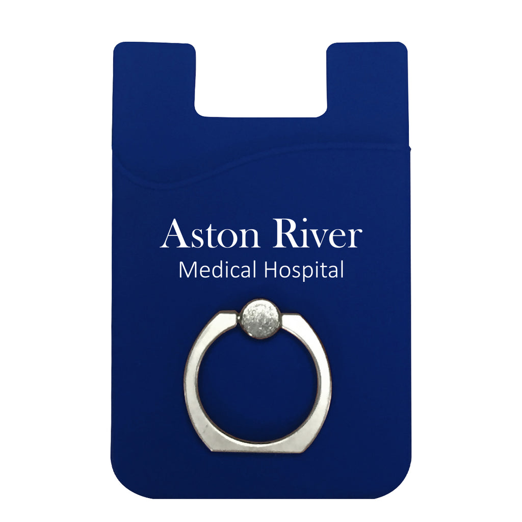 Silicone Phone Wallet with Finger Ring - Blue - Imprint