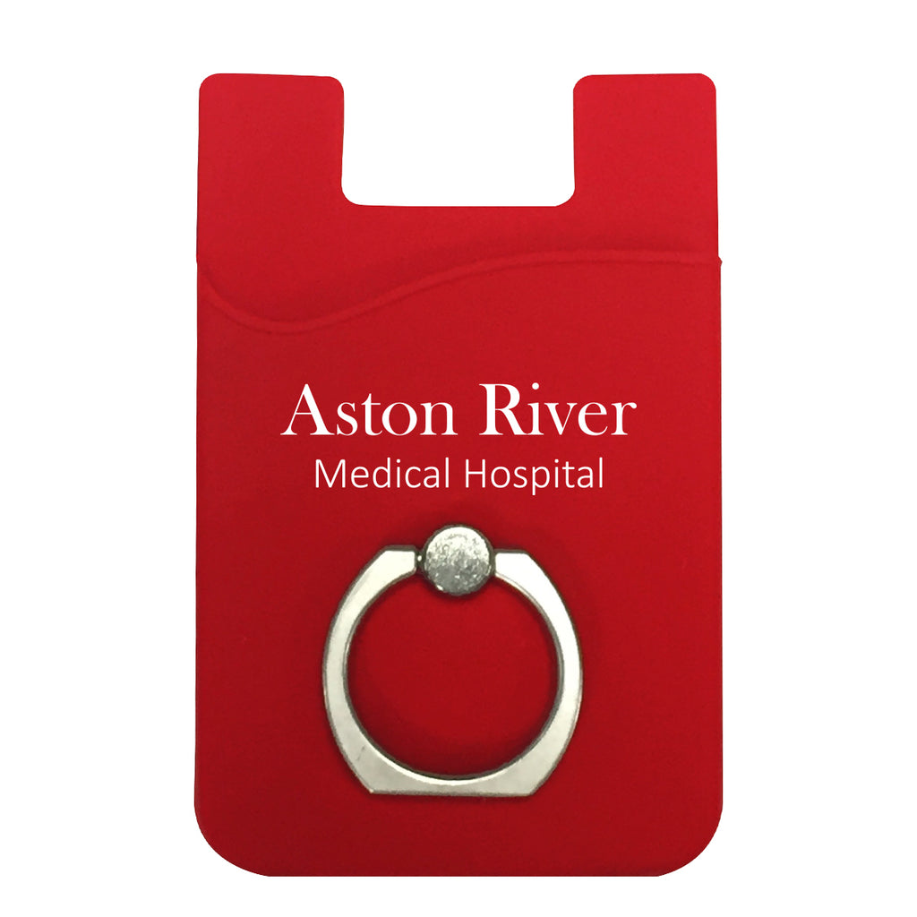 Silicone Phone Wallet with Finger Ring - Red - Imprint