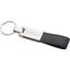 Silver Plated Key Ring with Leather-Look Strap Laser Engraving - Black - Front