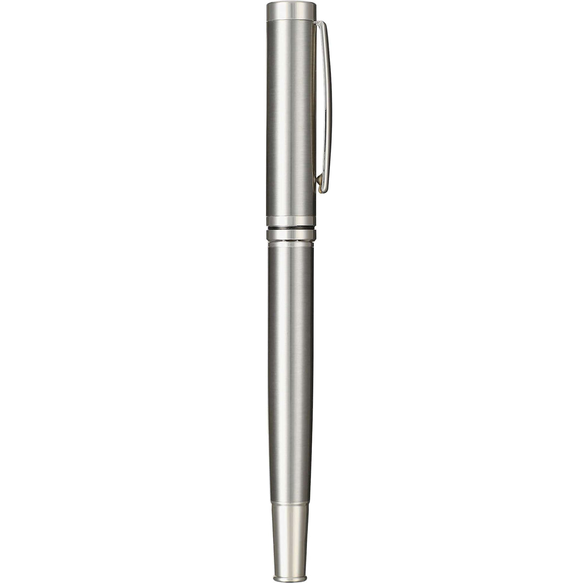Silver Recycled Stainless Steel Rollerball with Chrome Trim Laser Engraving - Silver - Left Side