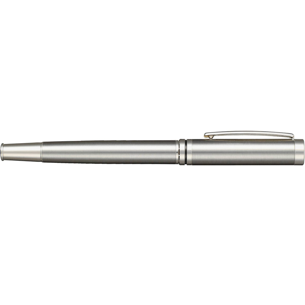 Silver Recycled Stainless Steel Rollerball with Chrome Trim Laser Engraving - Silver - Right Side 2