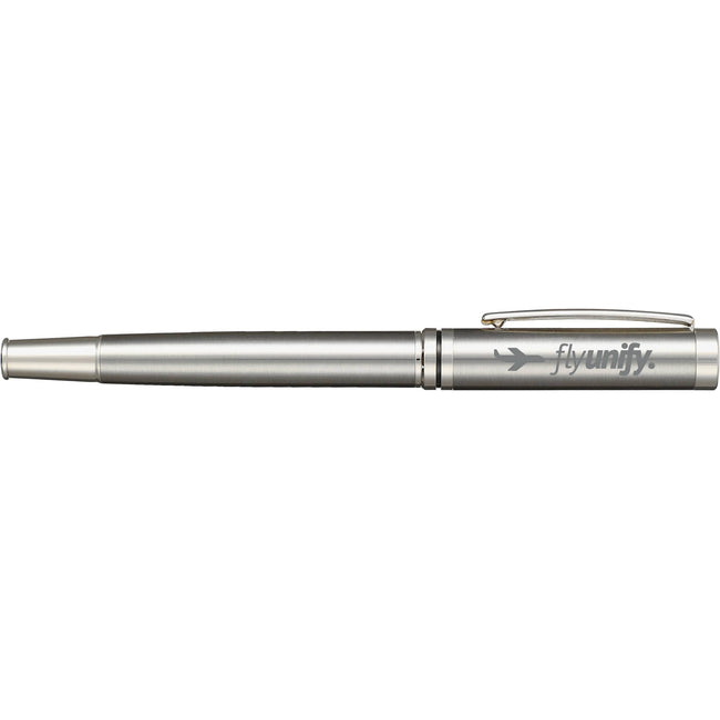 Silver Recycled Stainless Steel Rollerball with Chrome Trim Laser Engraving