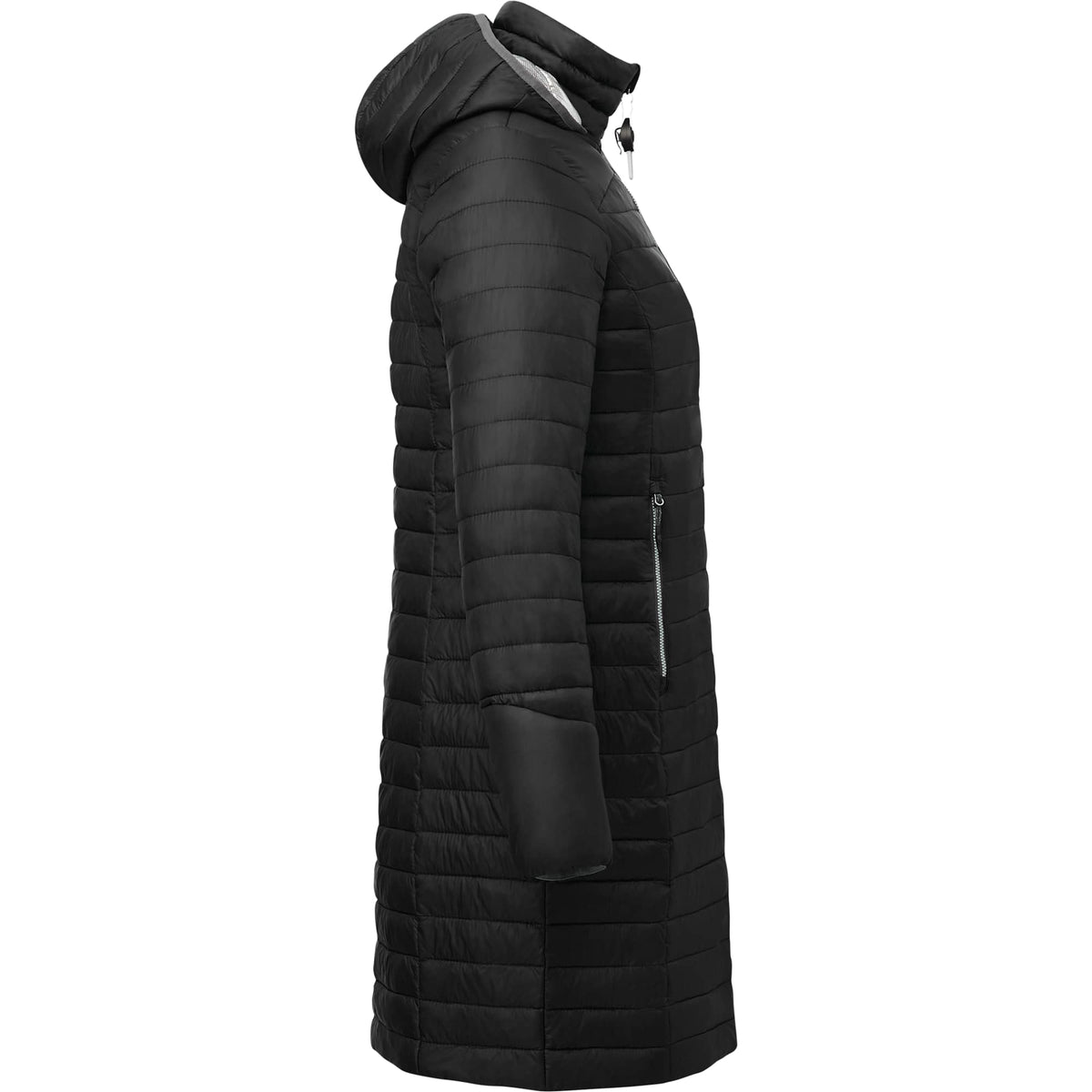 Silverton Long Packable Puffer Jacket for Women Embroidery - Black - Right Side