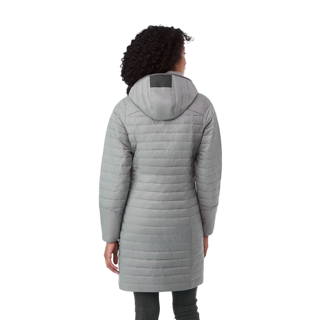 Silverton Long Packable Puffer Jacket for Women Embroidery - Quarry - Back On Model