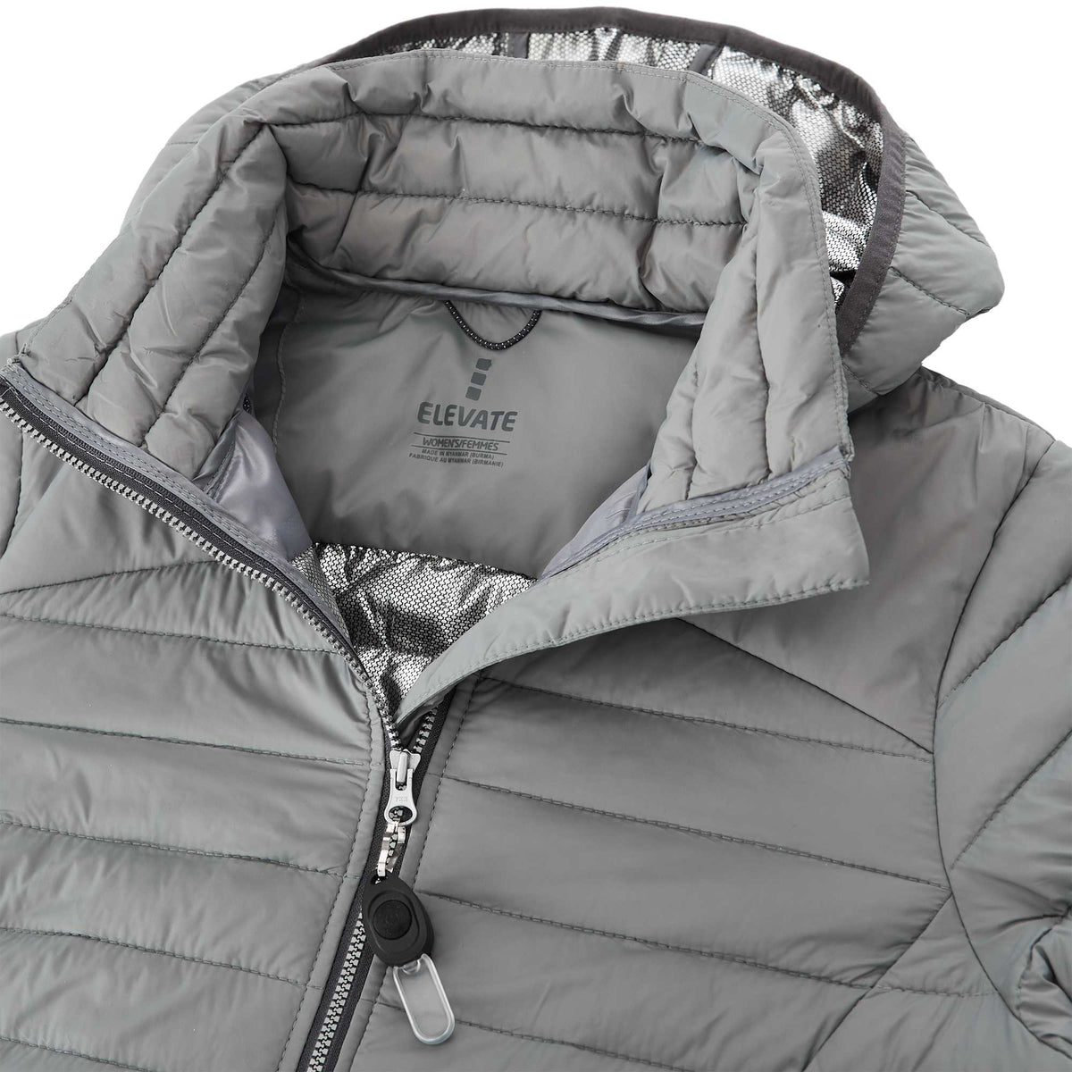 Silverton Long Packable Puffer Jacket for Women Embroidery - Quarry - Collar Detail