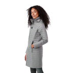 Silverton Long Packable Puffer Jacket for Women Embroidery - Quarry - Left Angle On Model 2