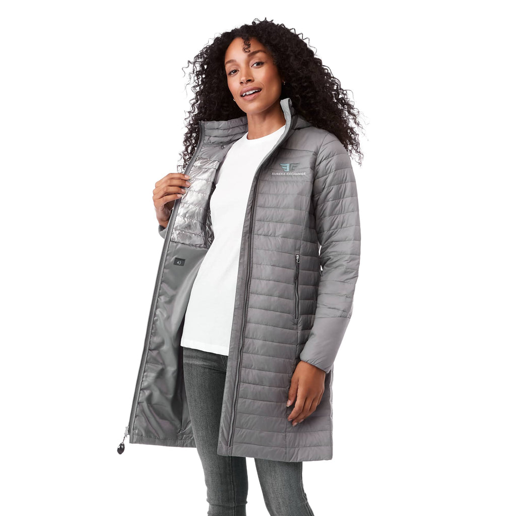 Silverton Long Packable Puffer Jacket for Women Embroidery - Quarry - Left Angle