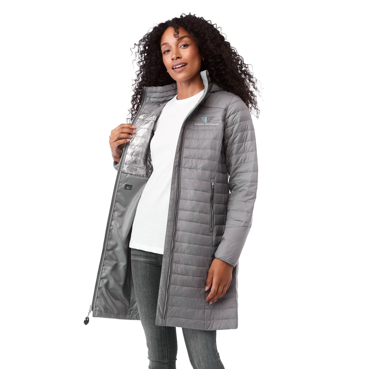 Silverton Long Packable Puffer Jacket for Women Embroidery - Quarry - Left Angle